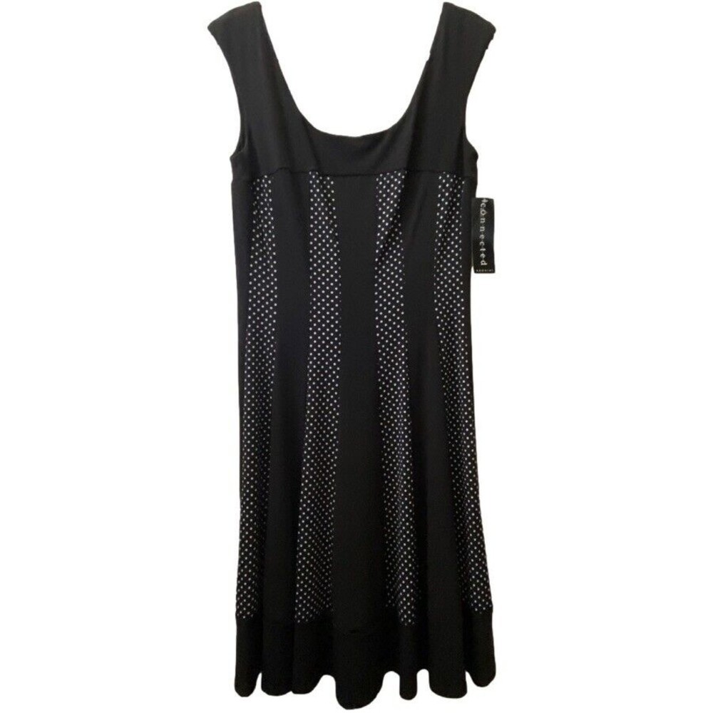 Connected Apparel Midi‎ Dress Polka Dot Sleeveless Black Career Size 10